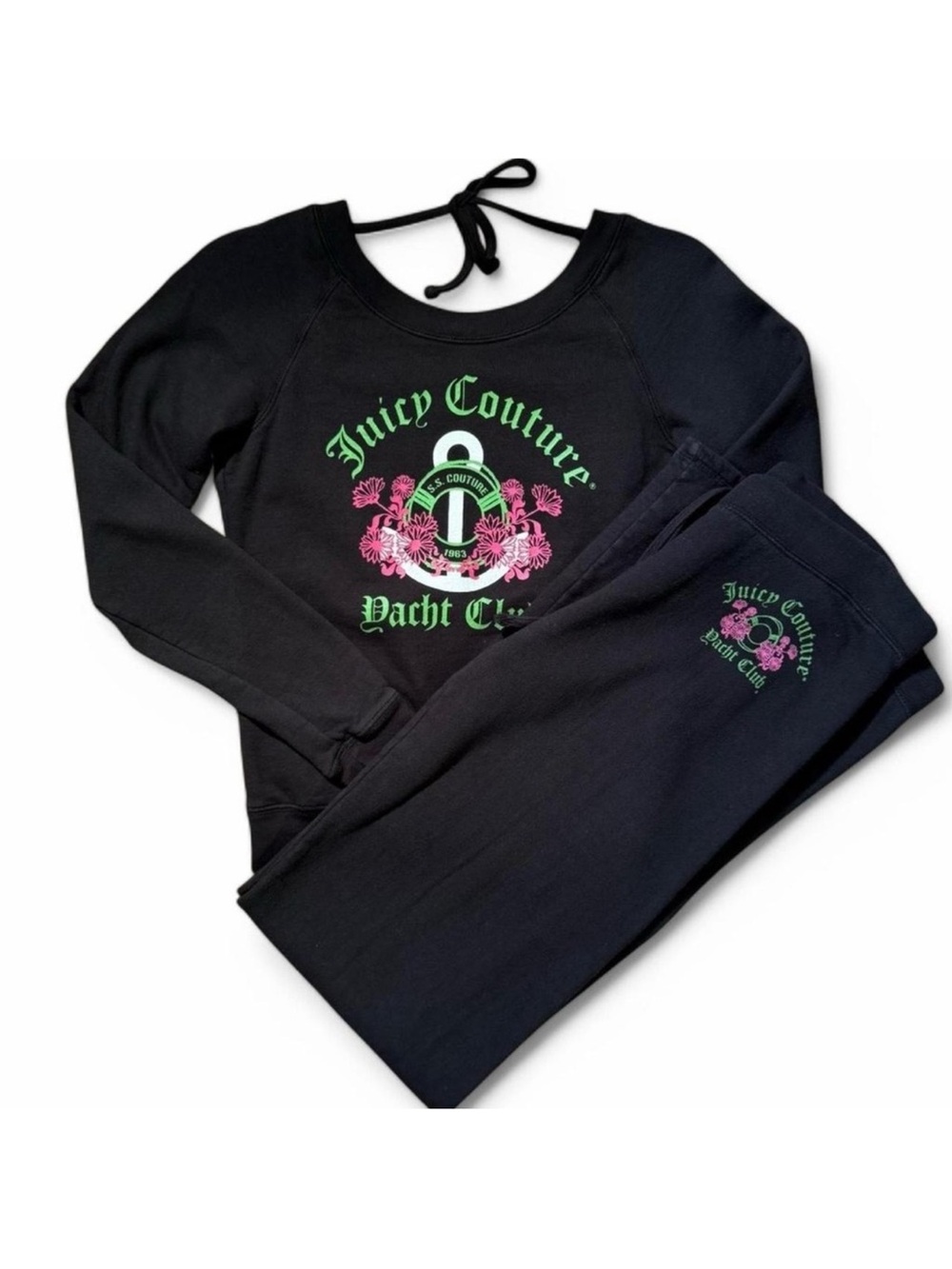 Y2K Juicy Couture Yacht Club Tracksuit Fleece Black Small